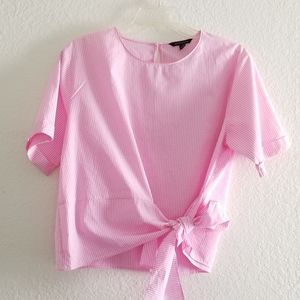 Banana Republic Gingham Round Neck Short Sleeve Cotton Top Pink Size S S…